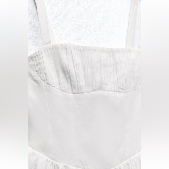ZARA VOLUMINOUS SKIRT DRESS MINI WHITE ECRU DROP WAIST SMALL XS 5107/311 - Picture 8 of 9